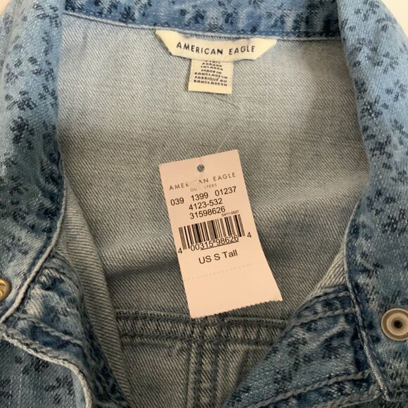 American EAGLE 100% Cotton Denim 5 Pocket Romper Elasticized Waist Tall Sz S NWT - Picture 11 of 15